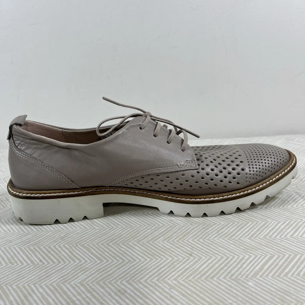 Ecco Women's Incide Tailored Perforated Tie Oxford Leather Shoes Sz 8 Grey Rose‎